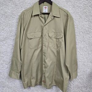 Dickies Work Shirt Men's Large Khaki Tan Long Sleeve Button Up WL574KH Workwear